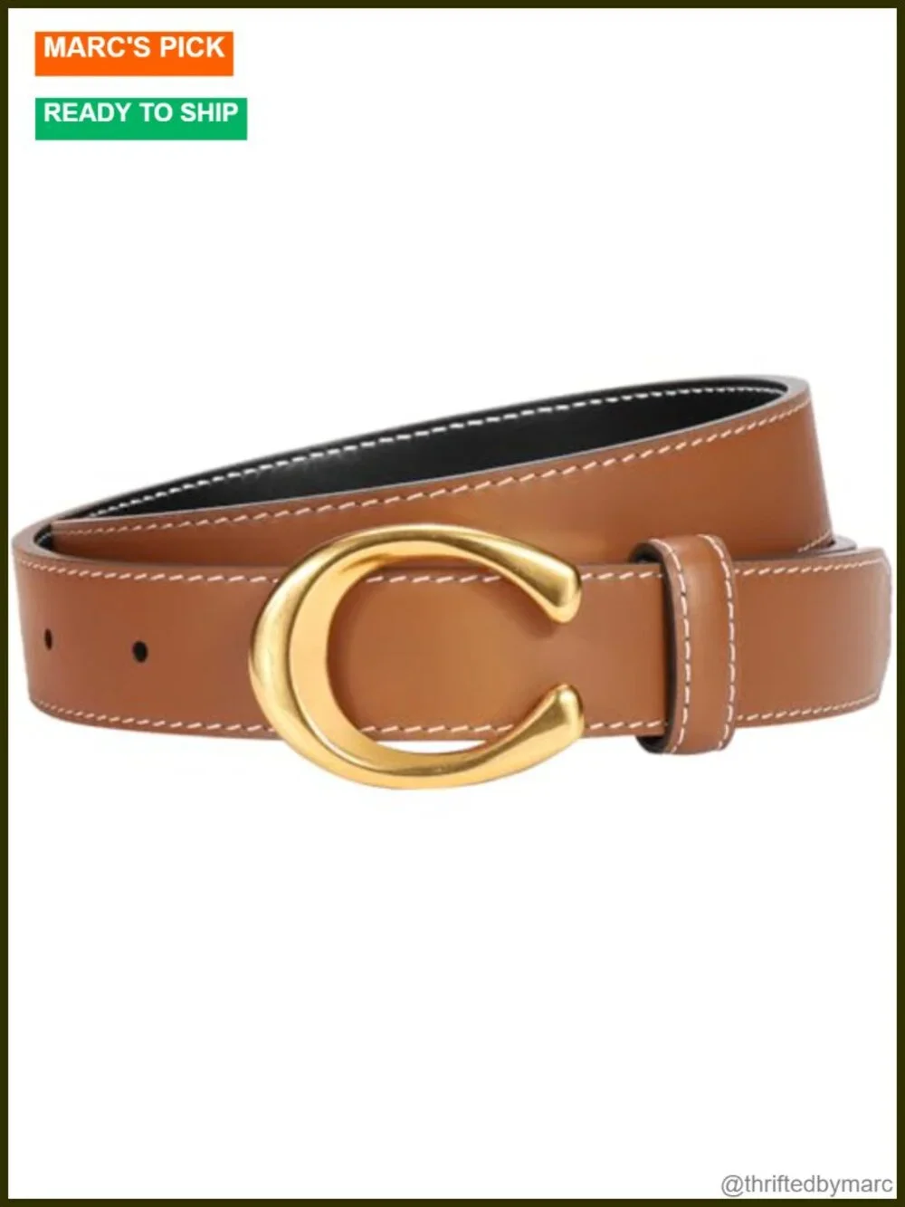 Reversible Leather Belt with Interchangeable Gold Buckles
